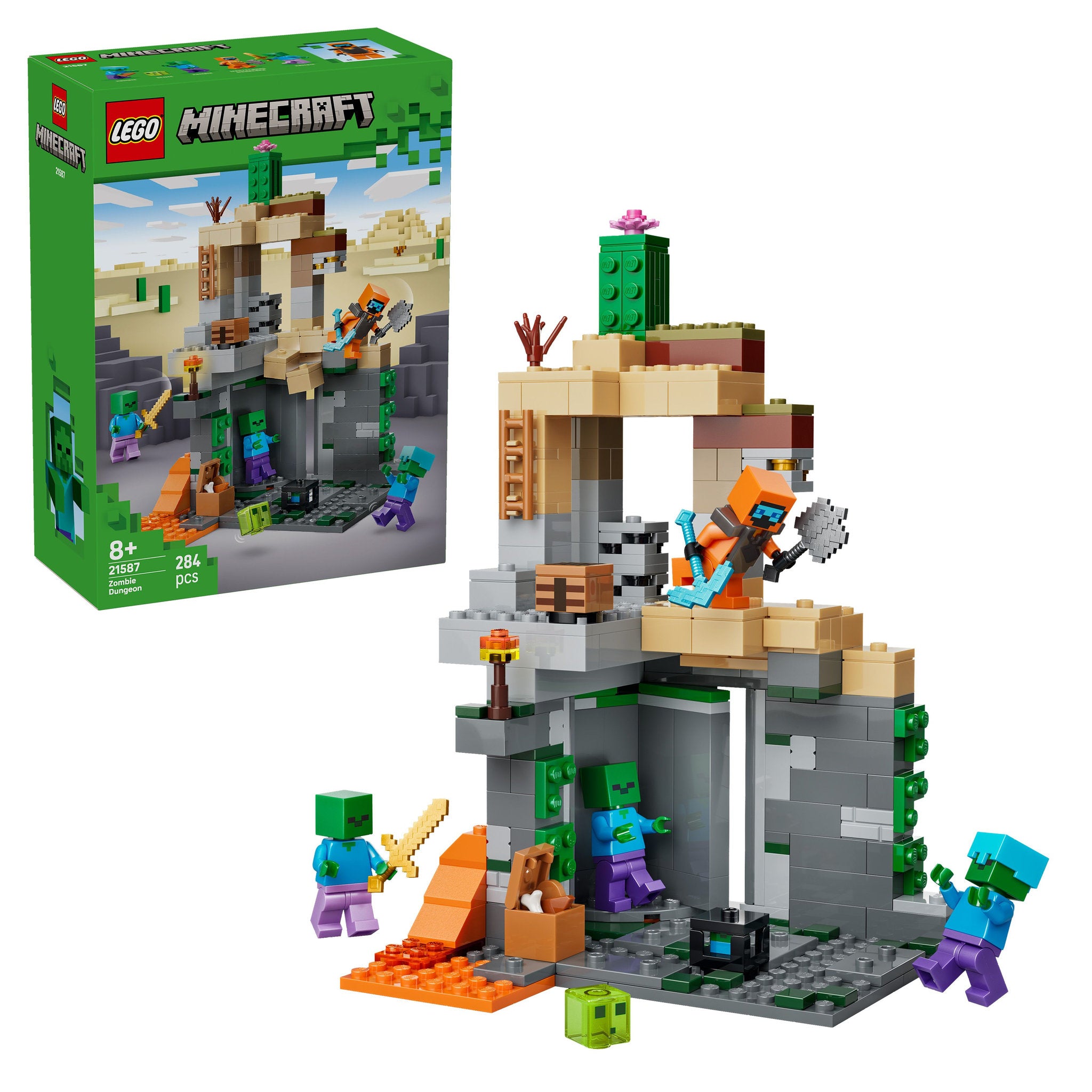 Cutia și modelul LEGO Minecraft 21587 Temnița cu zombi