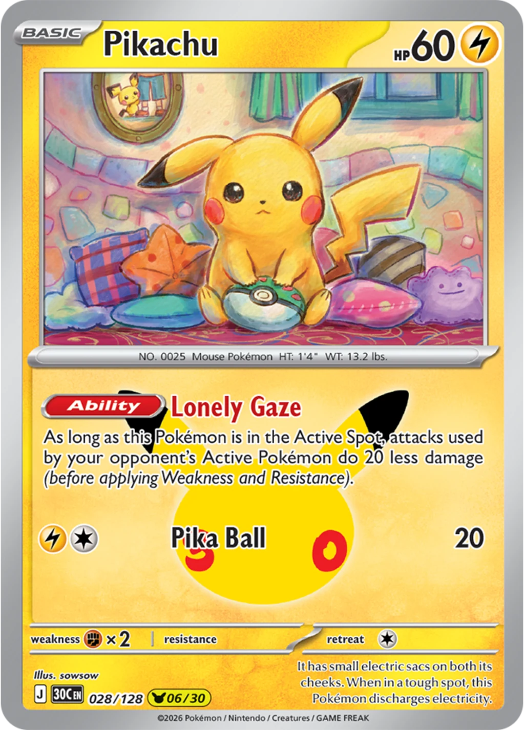 Cartea Pikachu 028 din 30th Celebration, ilustrată de sowsow