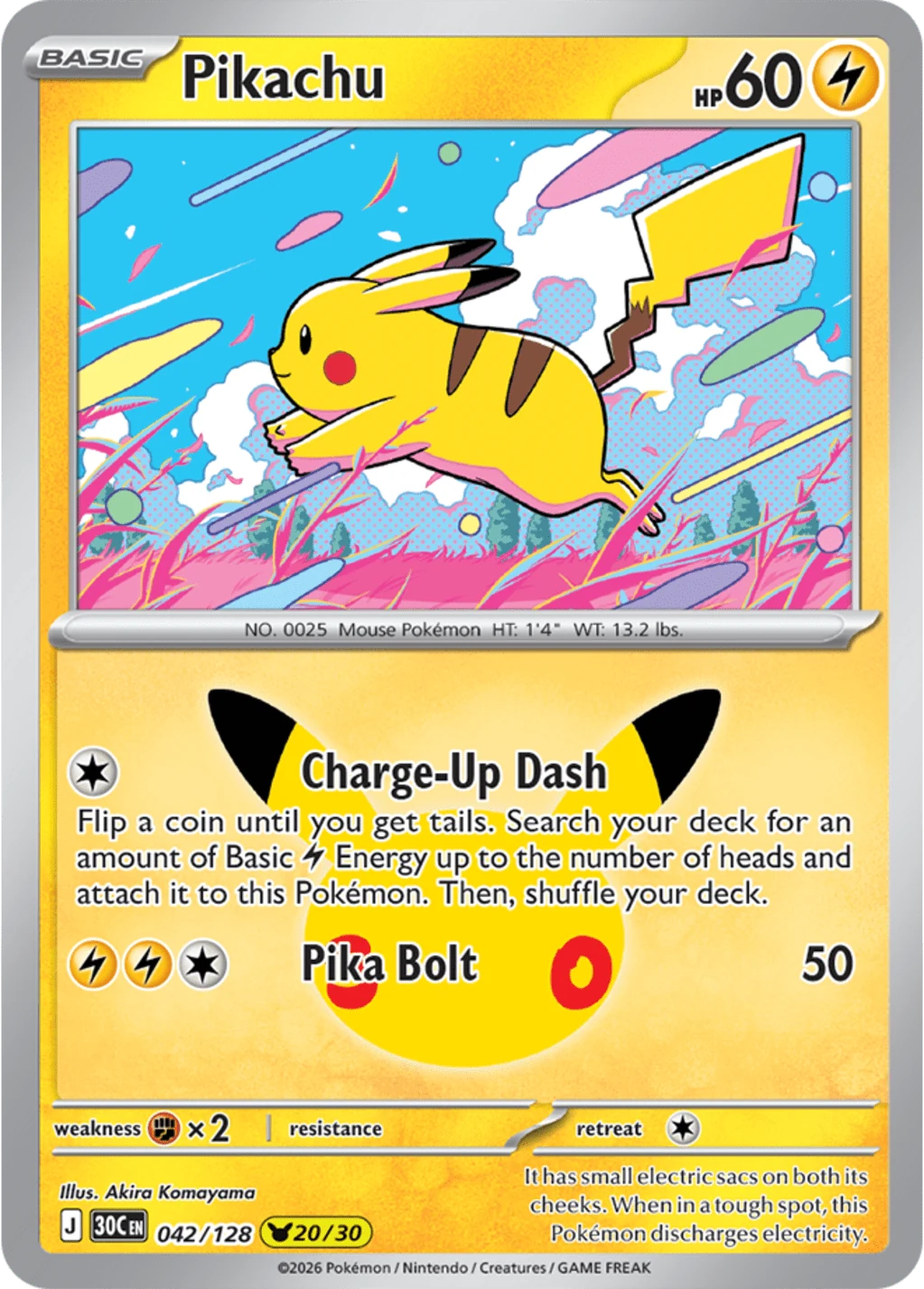 Cartea Pikachu 042 din 30th Celebration, ilustrată de Akira Komayama