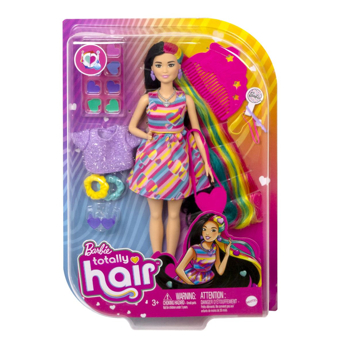 Papusa Barbie cu par lung si accesorii, Totally Hair Hearts