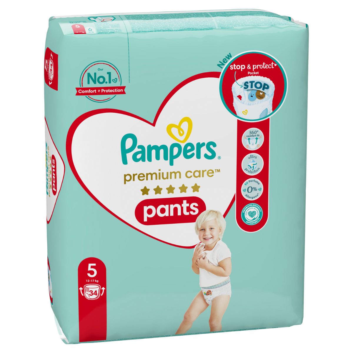 Scutece Pampers 5 Premium Care Chilotel, 12-17 kg, 34 buc