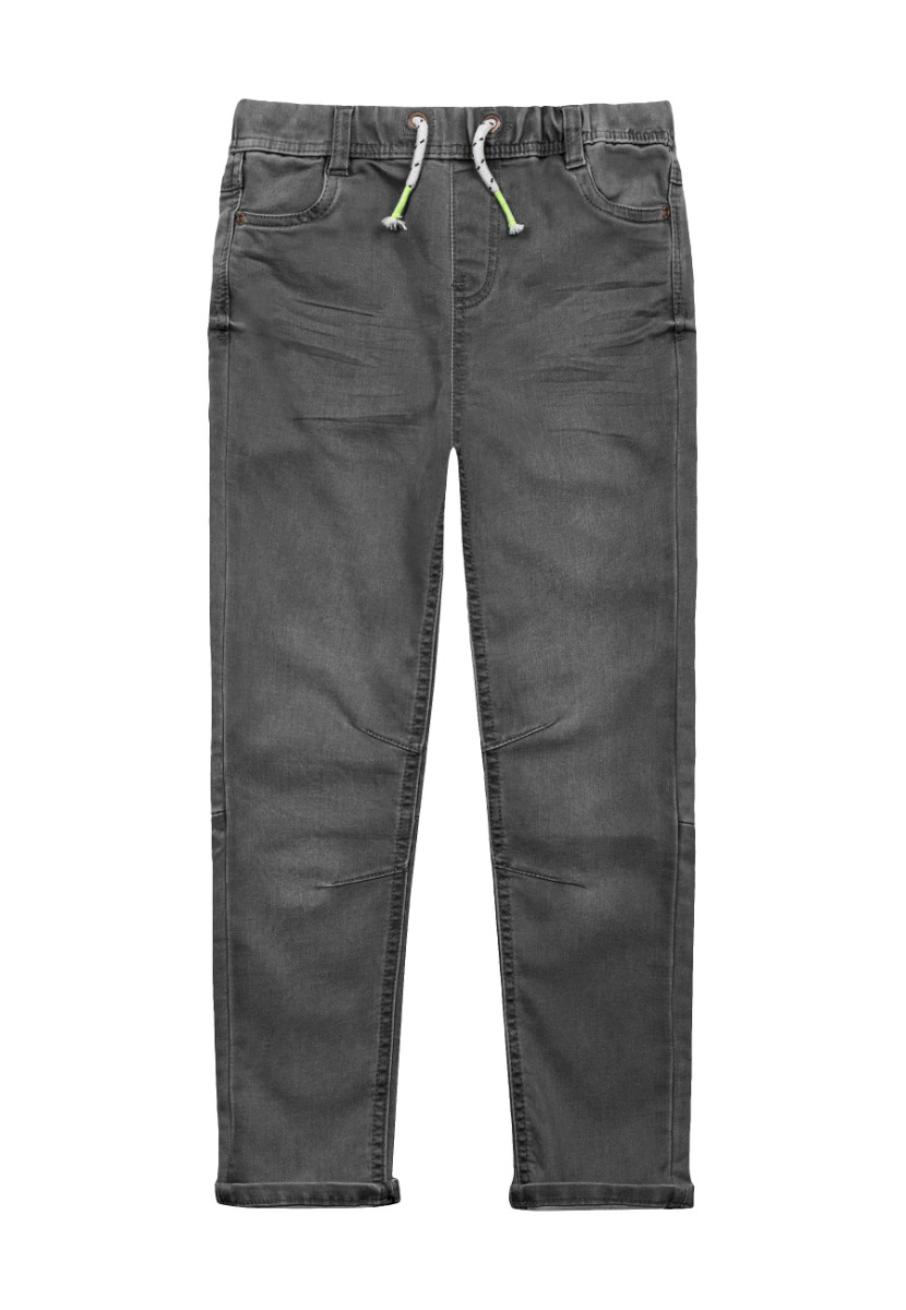 Pantaloni denim cu talie elastica si snur, Minoti, Gri