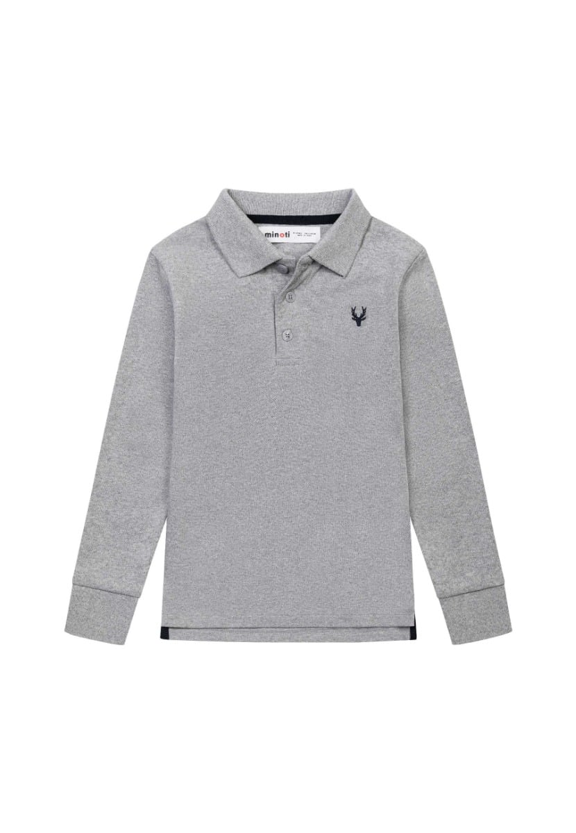 Tricou polo cu maneca lunga si detaliu frontal, Gri