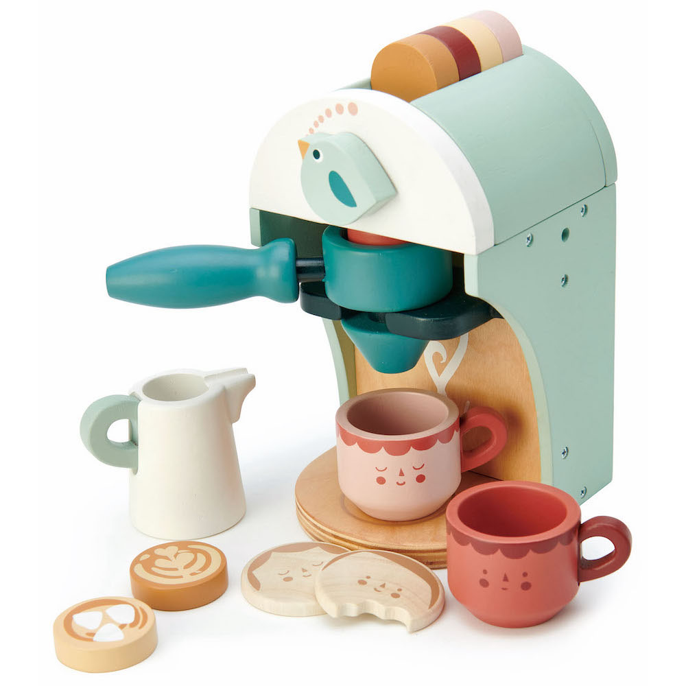 Aparat pentru espresso din lemn, Tender Leaf Toys, Babyccino Machine cu accesorii
