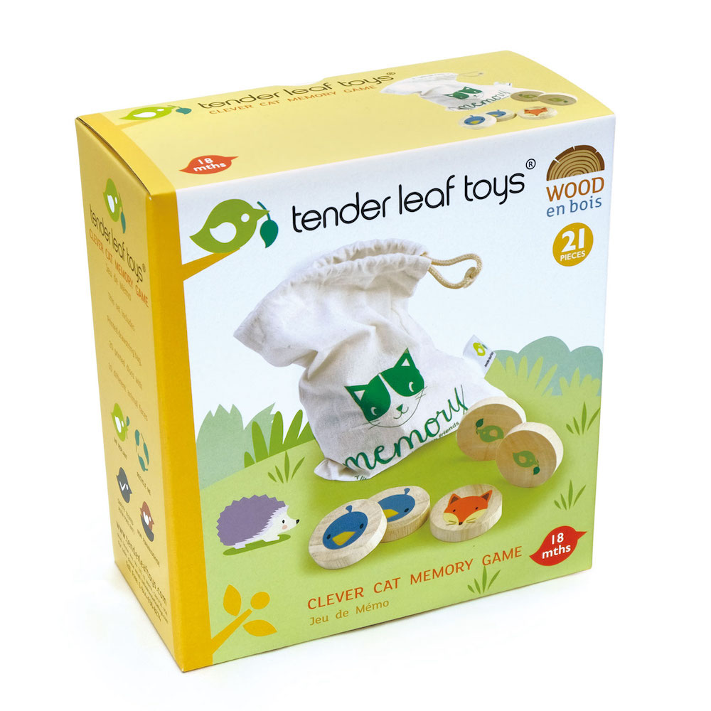 Joc de memorie al pisicii inteligente, Tender Leaf Toys, din lemn premium, 21 piese