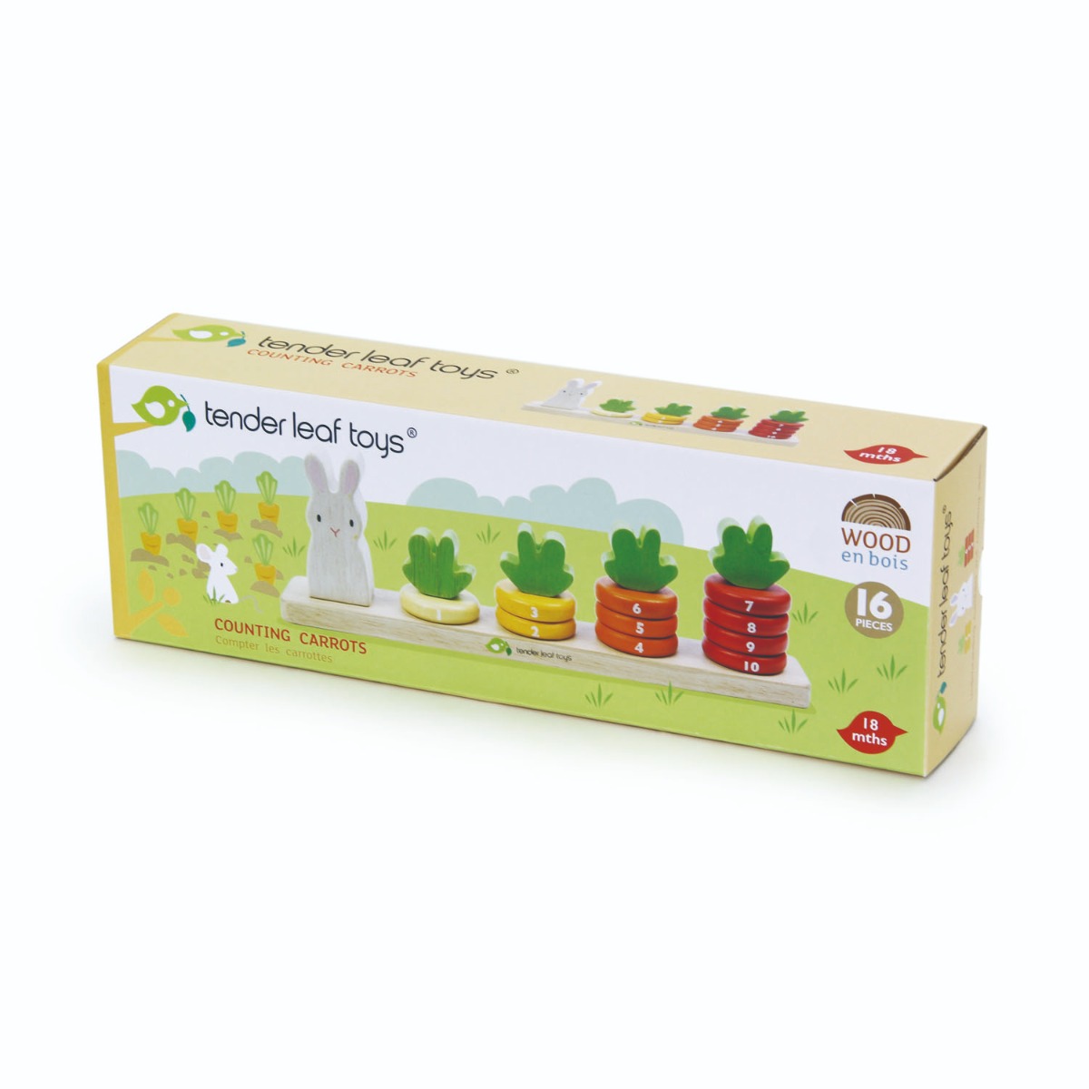 Numaratoarea morcovilor din lemn, Tender Leaf Toys, 16 piese