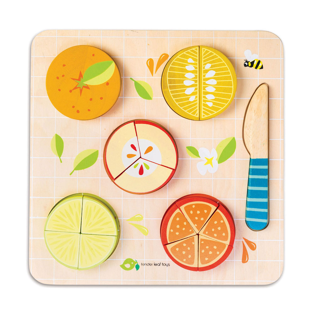 Puzzle educativ din lemn, Tender Leaf Toys, Fractionarea fructelor