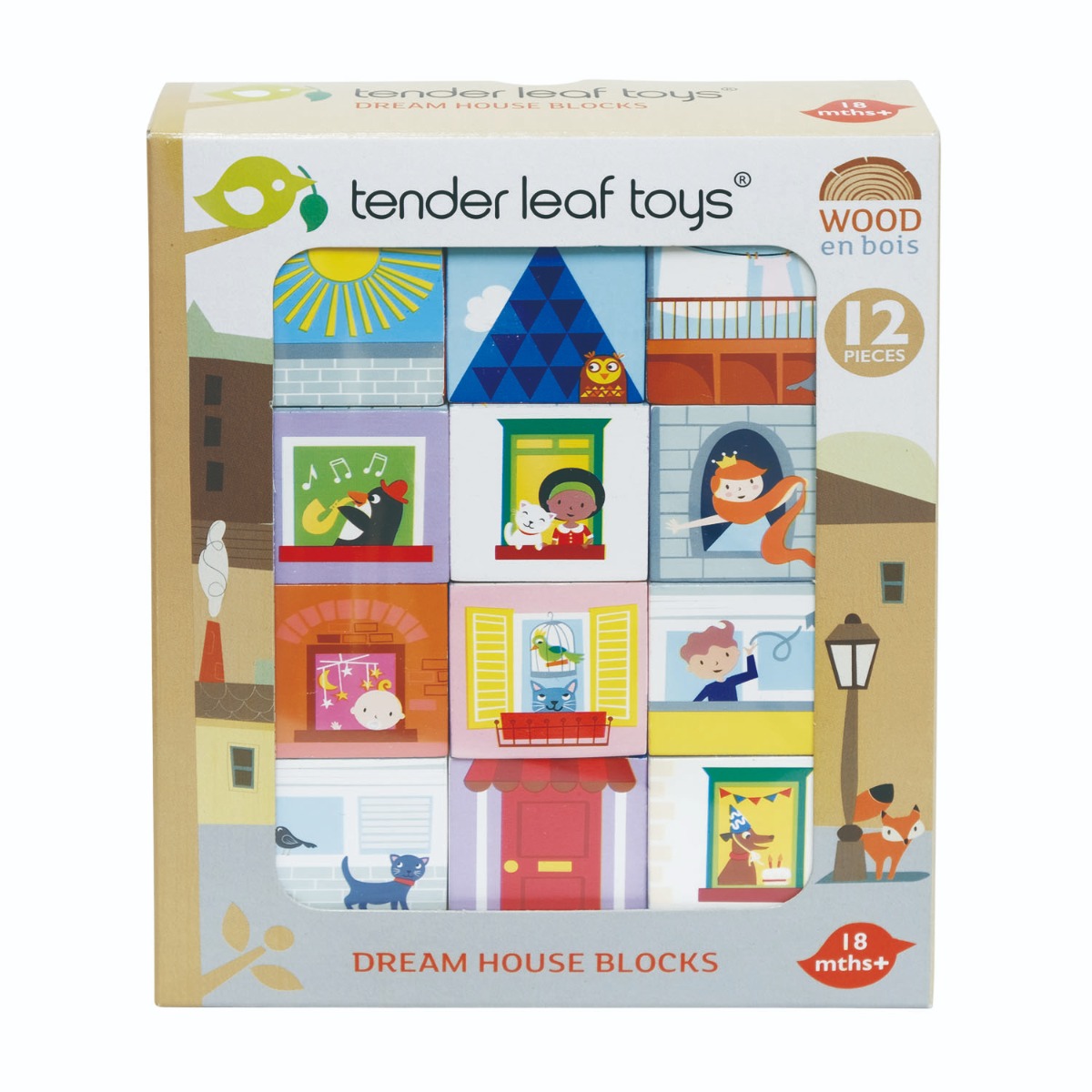 Cuburi din lemn, Tender Leaf Toys, Casa visurilor, 12 piese