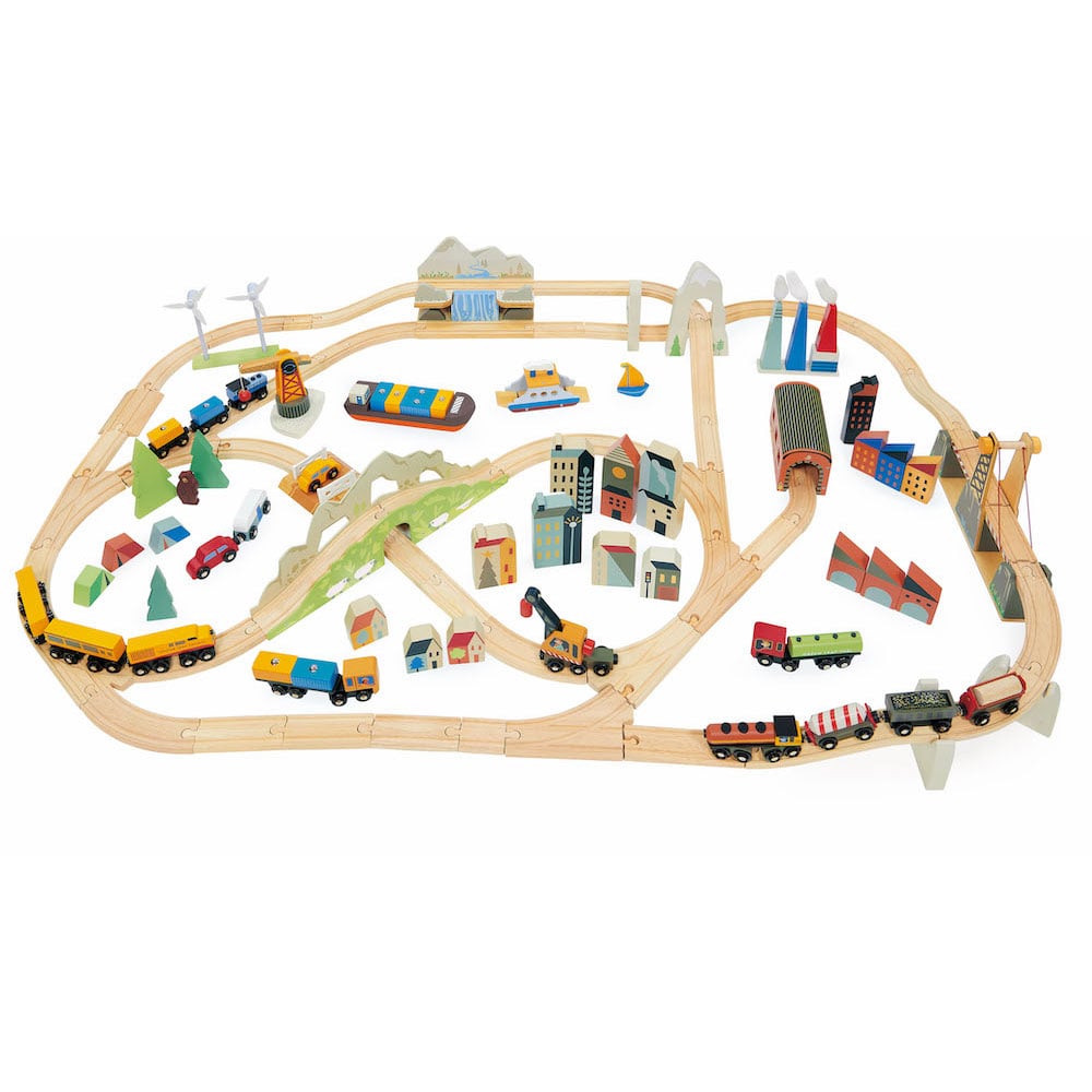 Set de tren cu vedere la munte, Tender Leaf Toys, din lemn premium