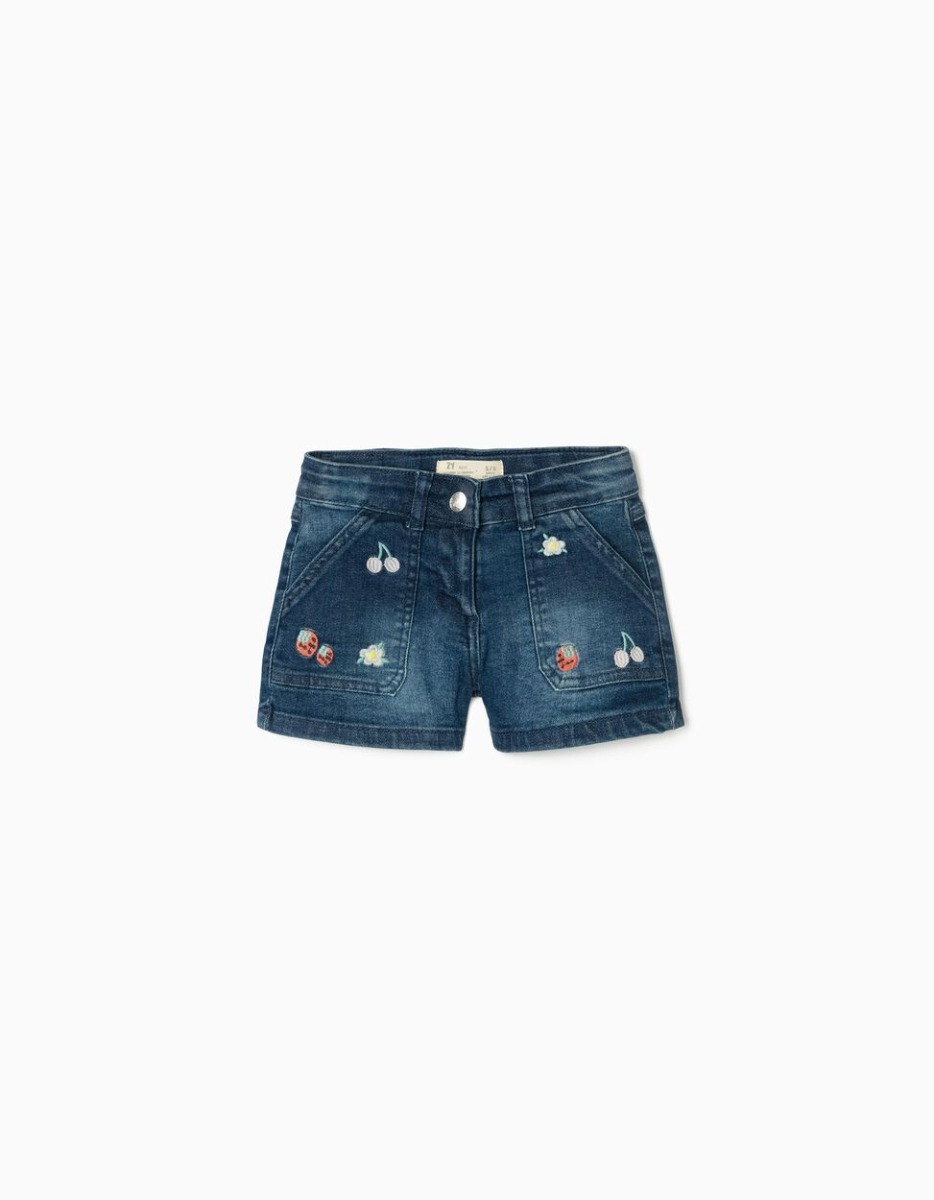 Pantaloni scurti din denim cu aplicatii brodate, Zippy