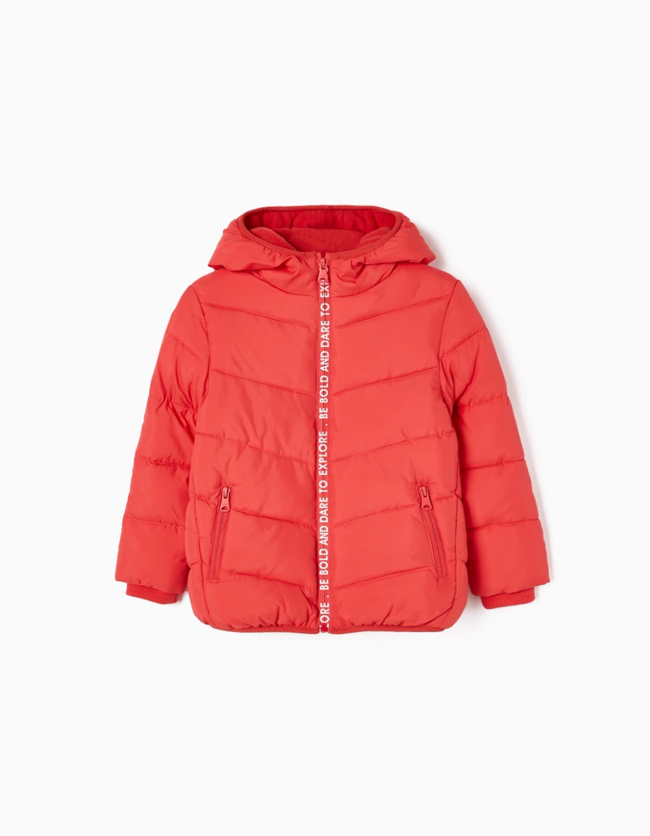 Jacheta puffer cu gluga si fermoar, Zippy, Rosu