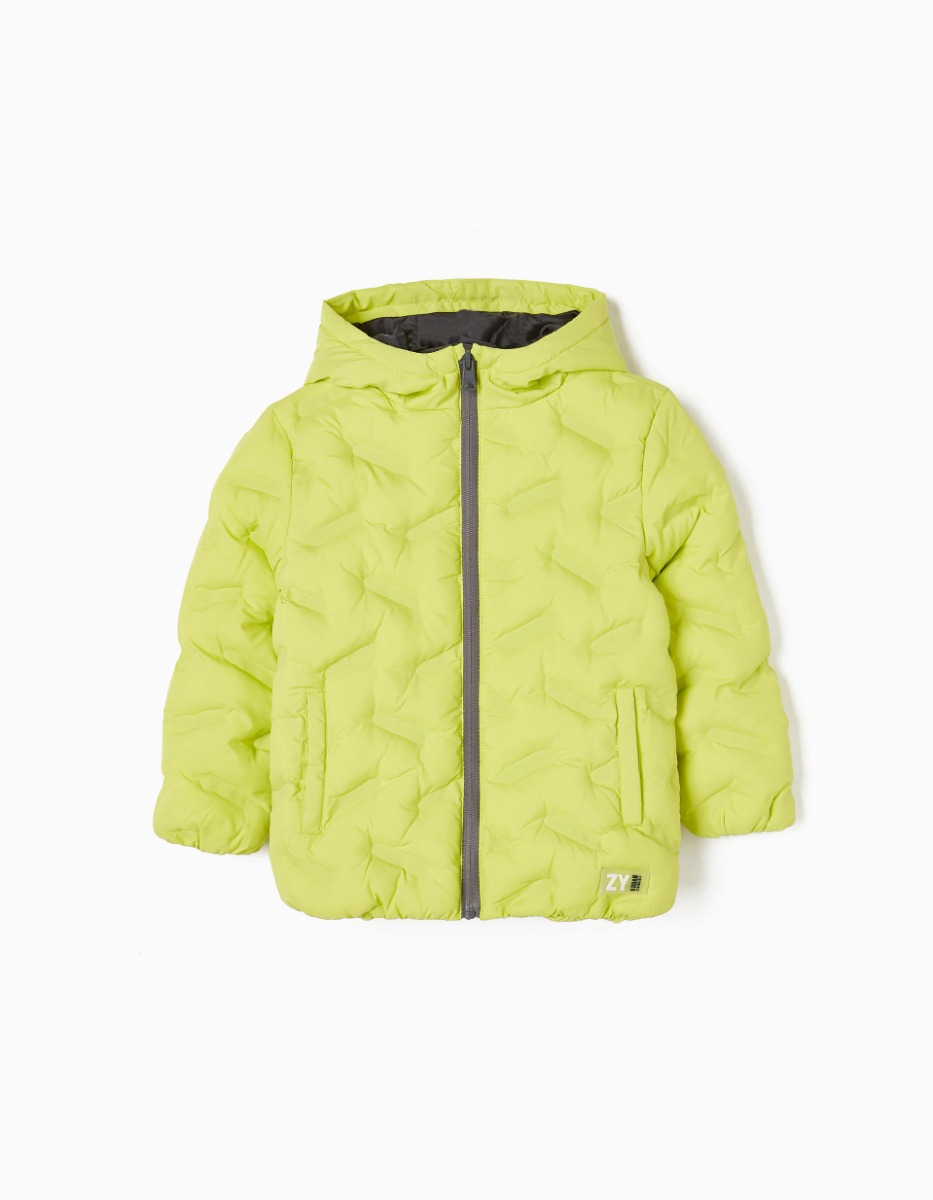 Jacheta puffer cu gluga si fermoar, Zippy, Verde Lime