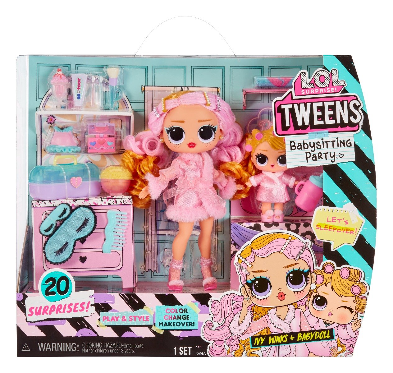 LOL Surprise Tweens Babysitting, Sleepover Party cu 2 Papusi LOL si 20 de surprize, 580485EUC