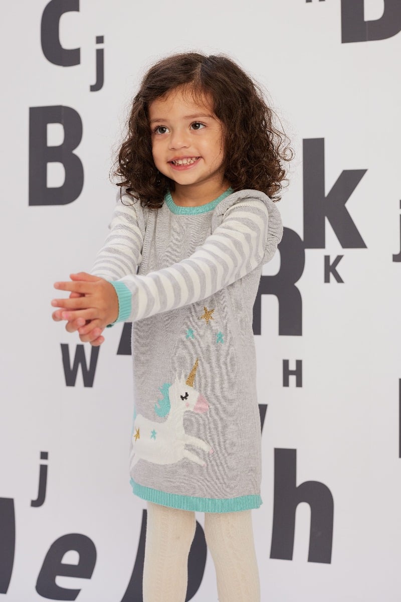 Rochie tricotata cu maneca lunga Minoti Baby, Magical, Unicorn