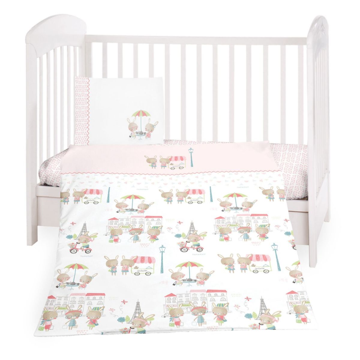 Set 3 piese Kikka Boo, cearsaf de pat, Paris Pink