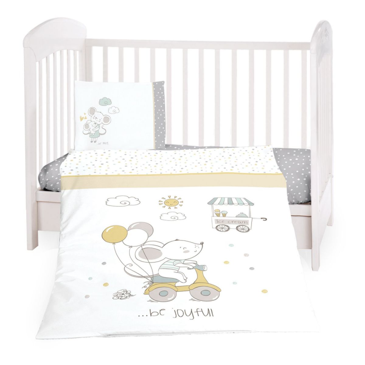 Set 3 piese Kikka Boo, Cearsaf de pat, Joyful Mice Grey