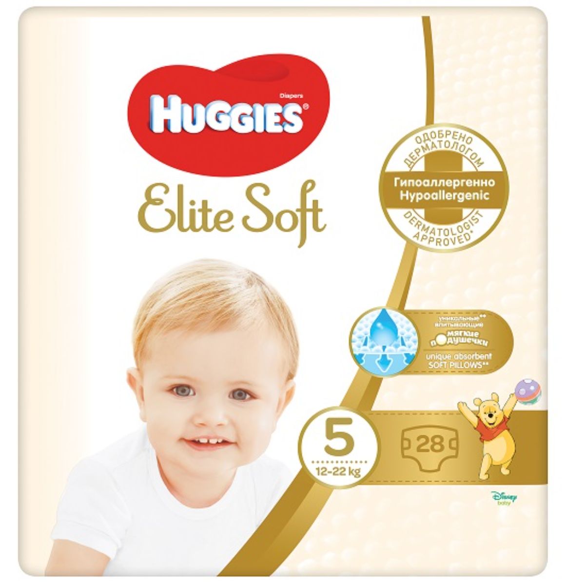 Scutece Elite Soft, Huggies, Jumbo Jr, Marimea 5, 12-22 kg, 28 buc
