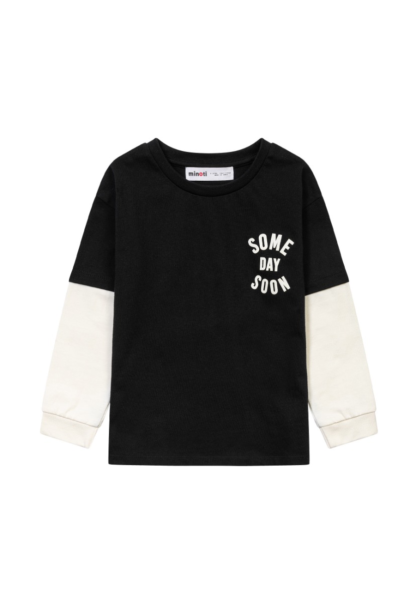 Tricou cu maneca lunga, Minoti, Some Day Soon, Alb, Negru