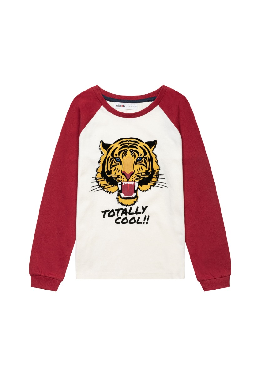 Tricou cu maneca lunga, Minoti, Totally Cool, Alb, Rosu