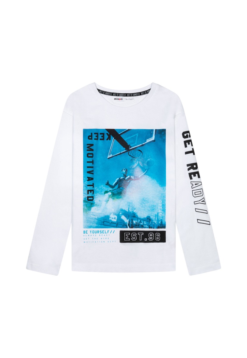 Tricou cu maneca lunga, Minoti, Keep Motivated, Alb