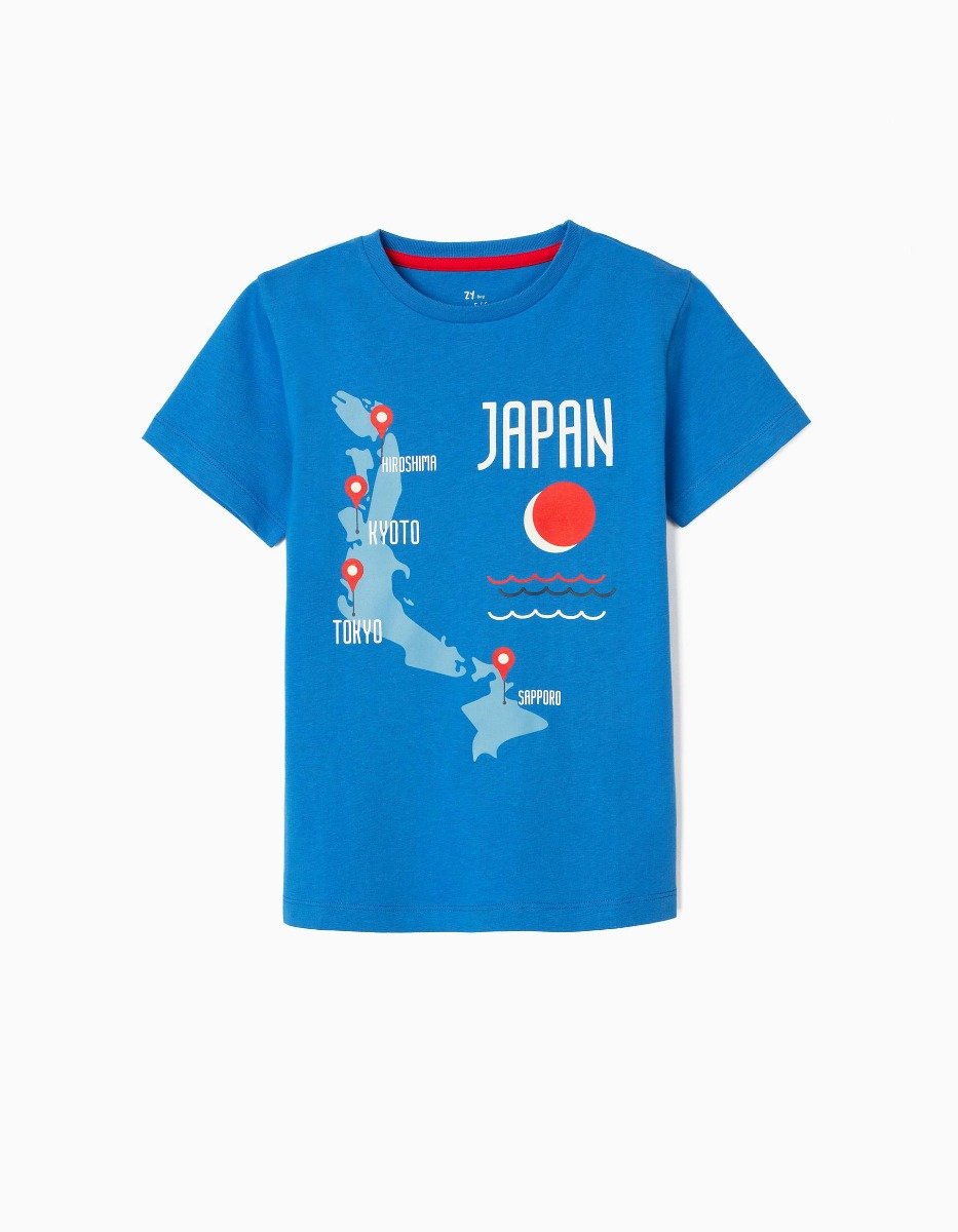 Tricou din bumbac cu maneca scurta, Japan, albastru, Zippy