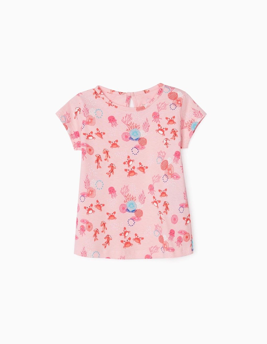 Tricou cu maneca scurta si imprimeu cu raci, Zippy, roz