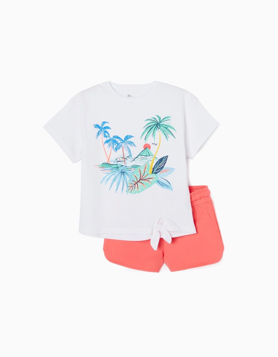 Set tricou cu maneca scurta si pantaloni scurti, Zippy, cu model tropical
