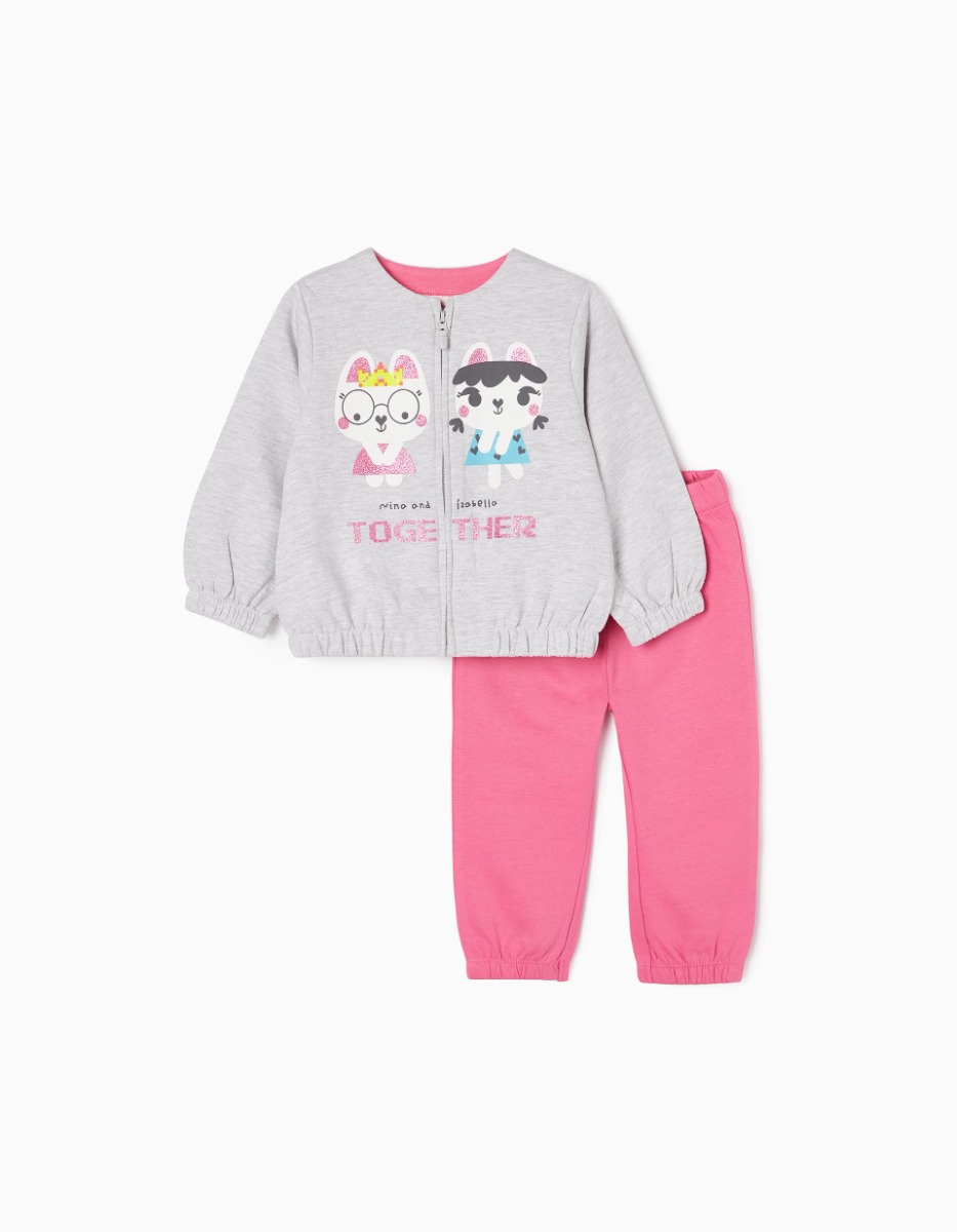 Set bluza si colanti cu talie elastica, Zippy, Gri, Roz
