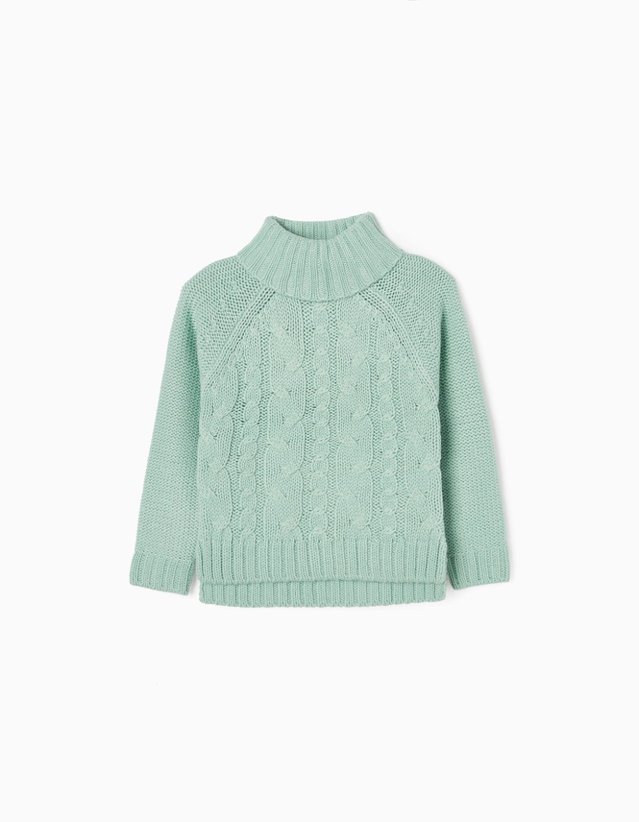 Pulover tricotat cu guler, Zippy, Verde