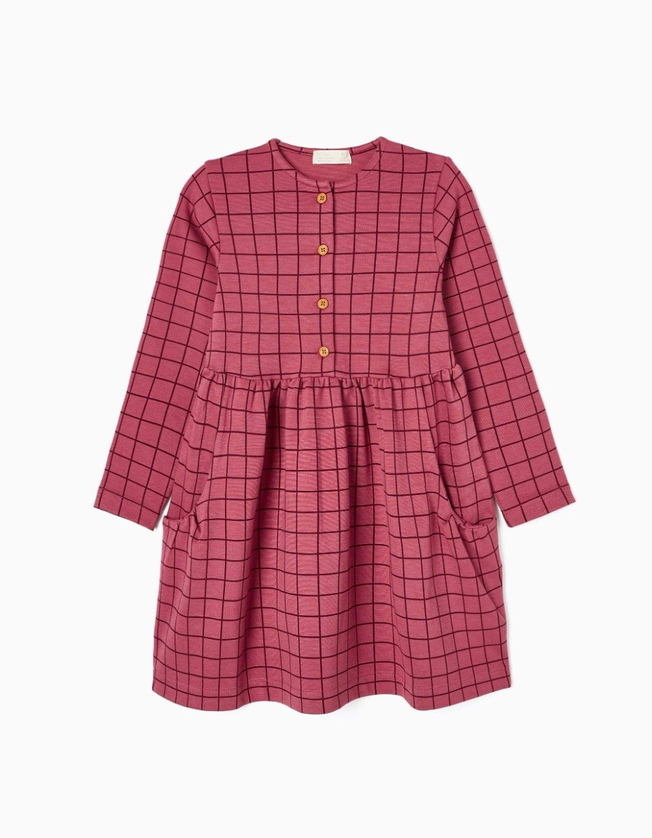 Rochie cu maneca lunga in carouri, Zippy, Rosu