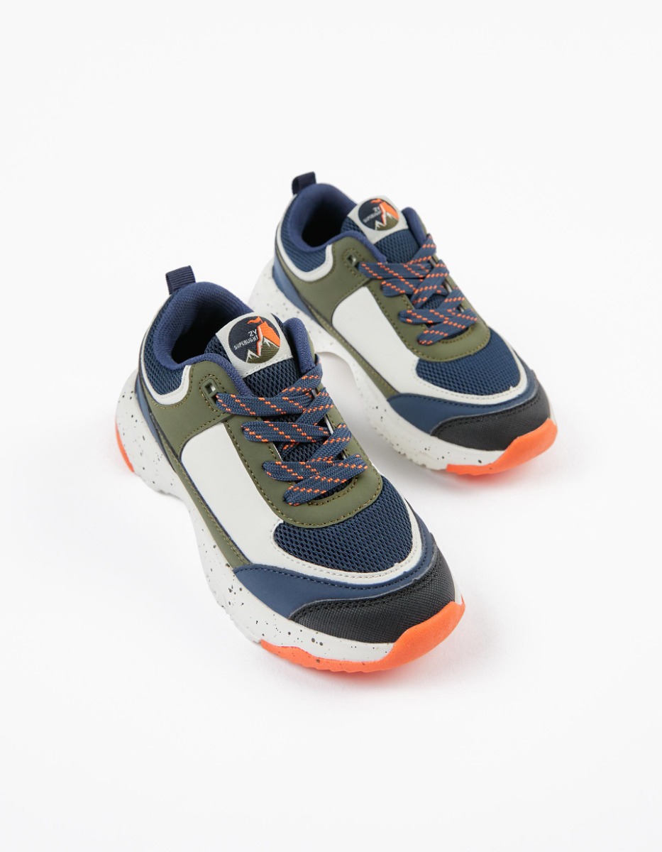 Pantofi sport din piele ecologica, Zippy, Bleumarin, Khaki