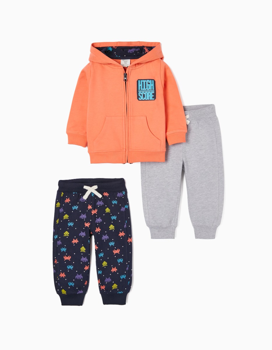 Set hanorac cu gluga si 2 perechi de pantaloni, Zippy