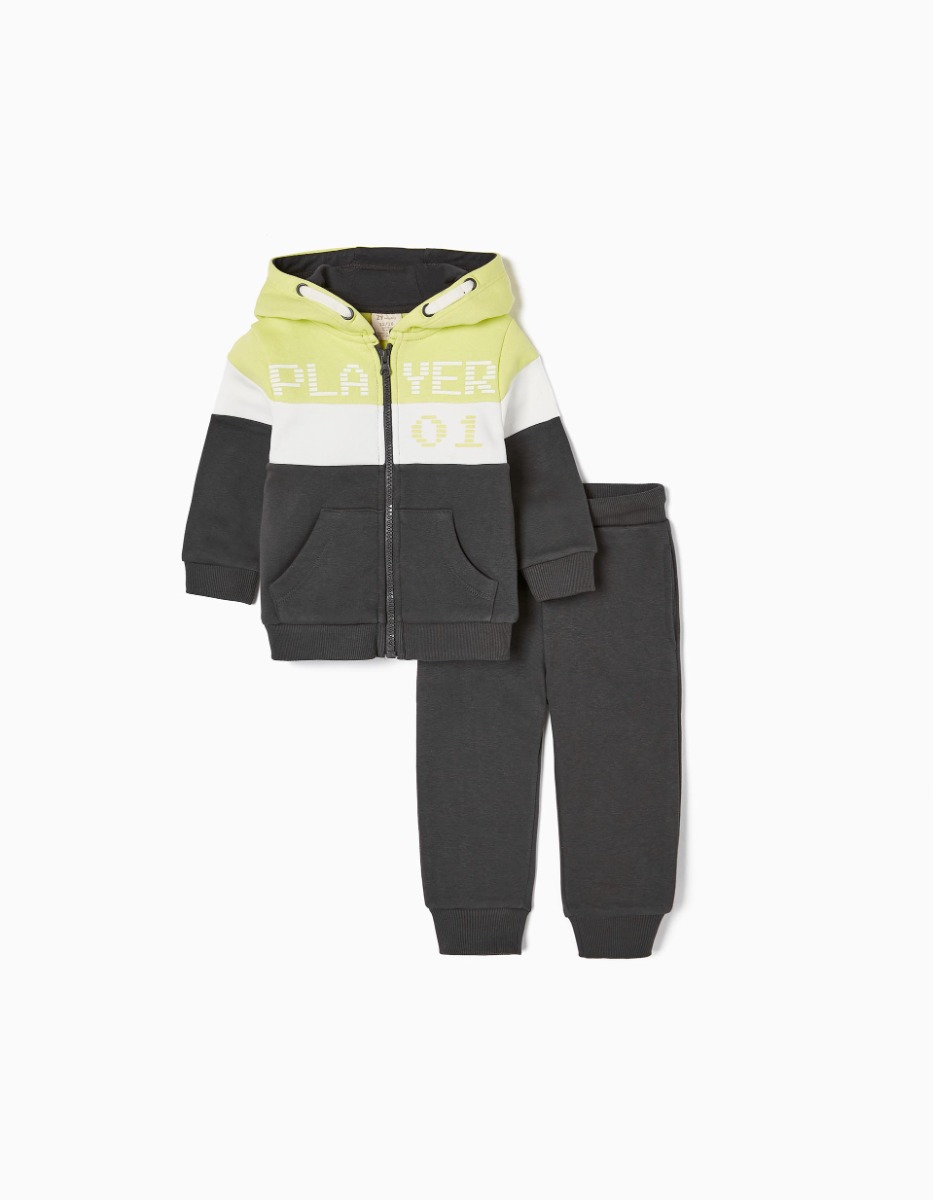 Set hanorac cu gluga si pantaloni, Zippy, Verde, Gri