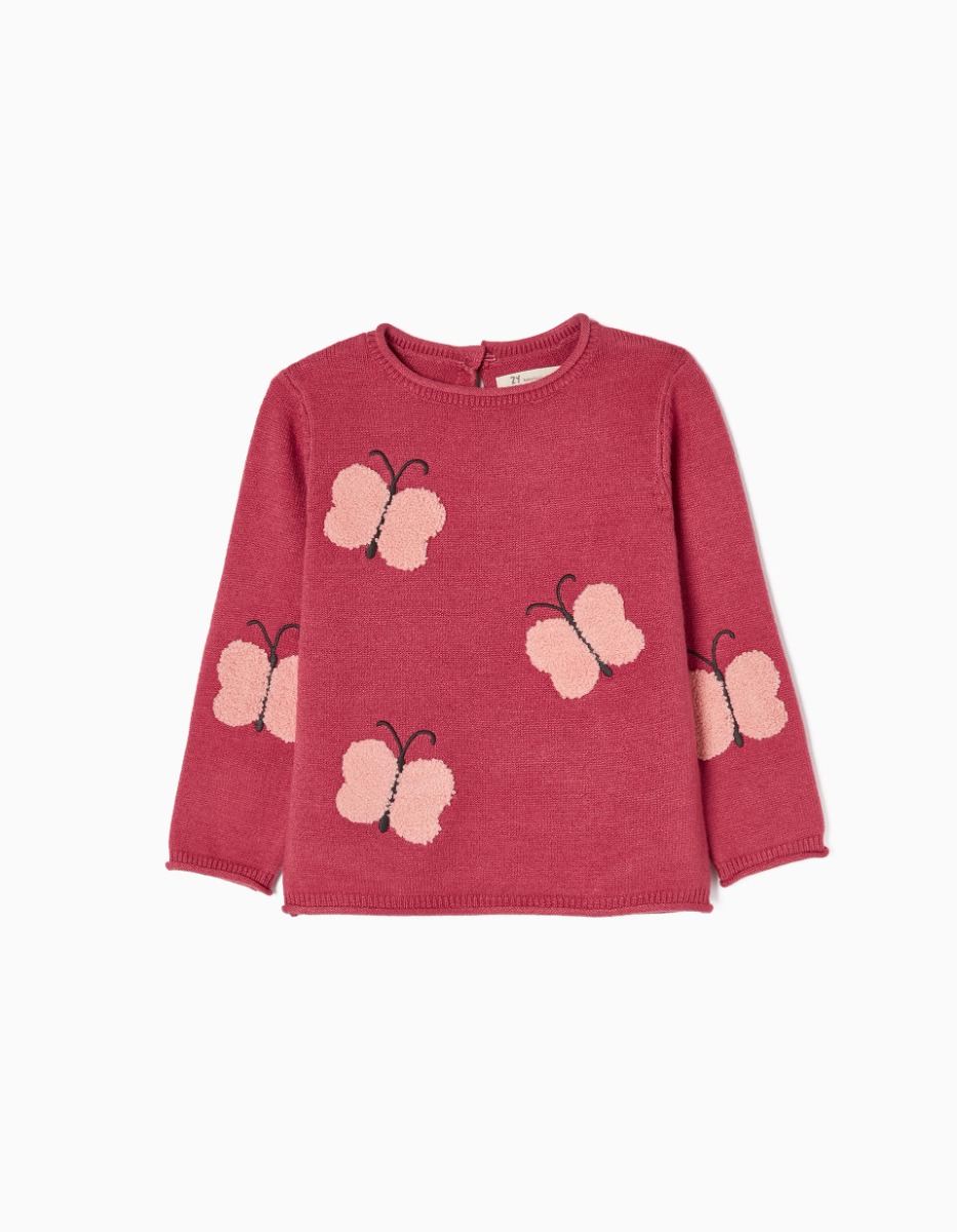 Pulover pentru bebelusi, Zippy, Cu fluturi brodati, Rosu