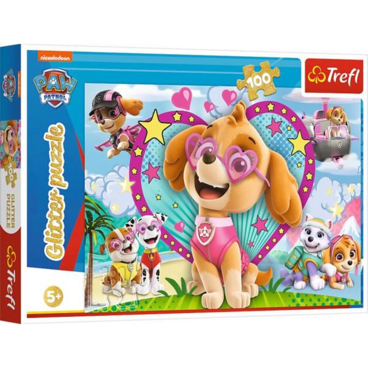 Puzzle Trefl Glitter 100 piese, Stralucitoarea Skye, Paw Patrol