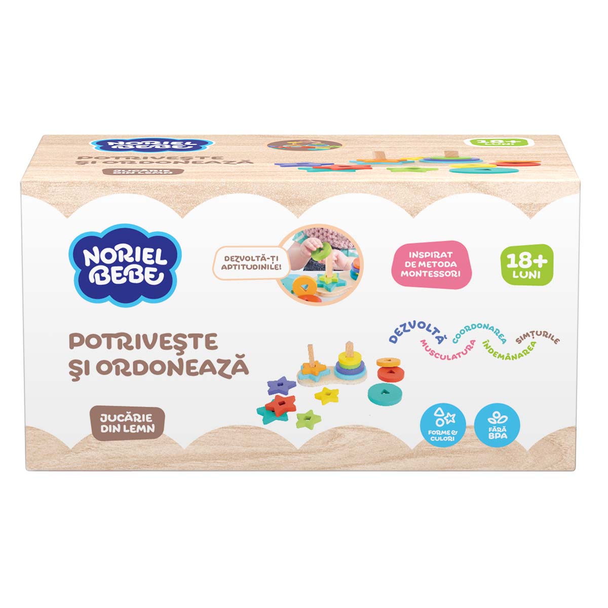 Jucarie din lemn, Noriel Bebe Wood, Potriveste si ordoneaza