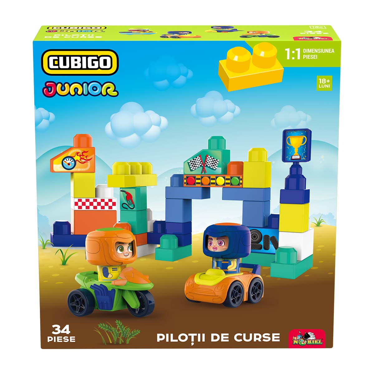 Set de constructie, Cubigo Junior, Pilotii de curse, 34 piese