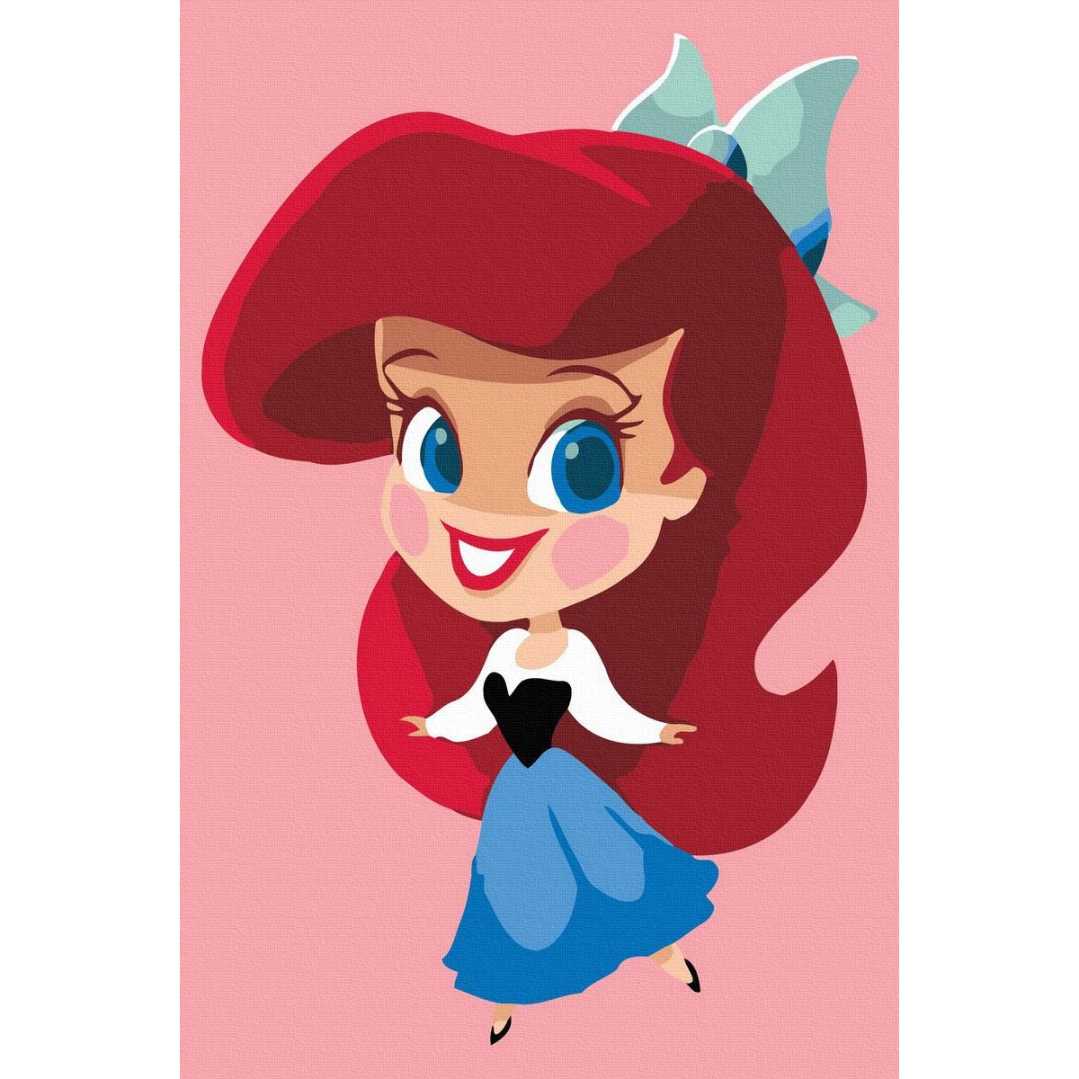 Set Acuarello, Pictura pe numere, Printesa Ariel, cu rama din lemn, pensule si culori acrilice