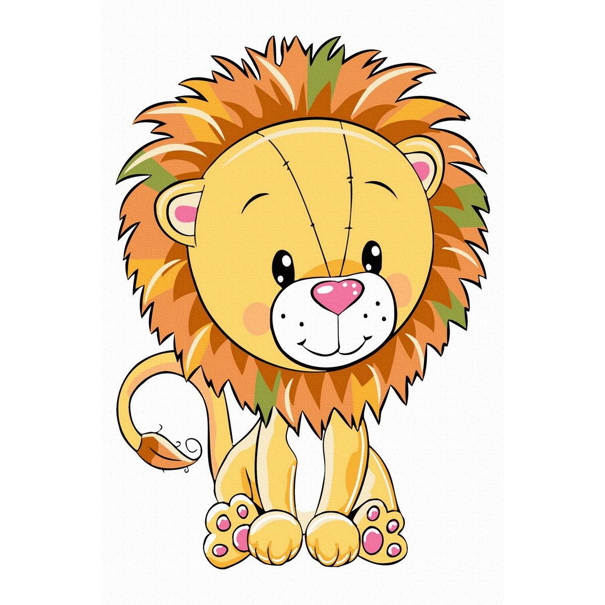 Set Acuarello, Pictura pe numere, Leul colorat, cu rama din lemn, pensule si culori acrilice