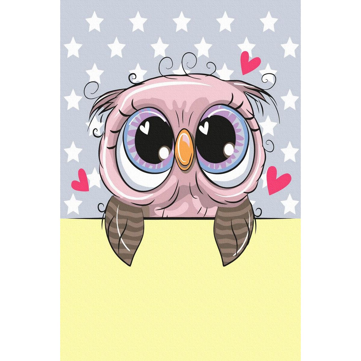 Set Acuarello, Pictura pe numere, Bufnita indragostita, cu rama din lemn, pensule si culori acrilice