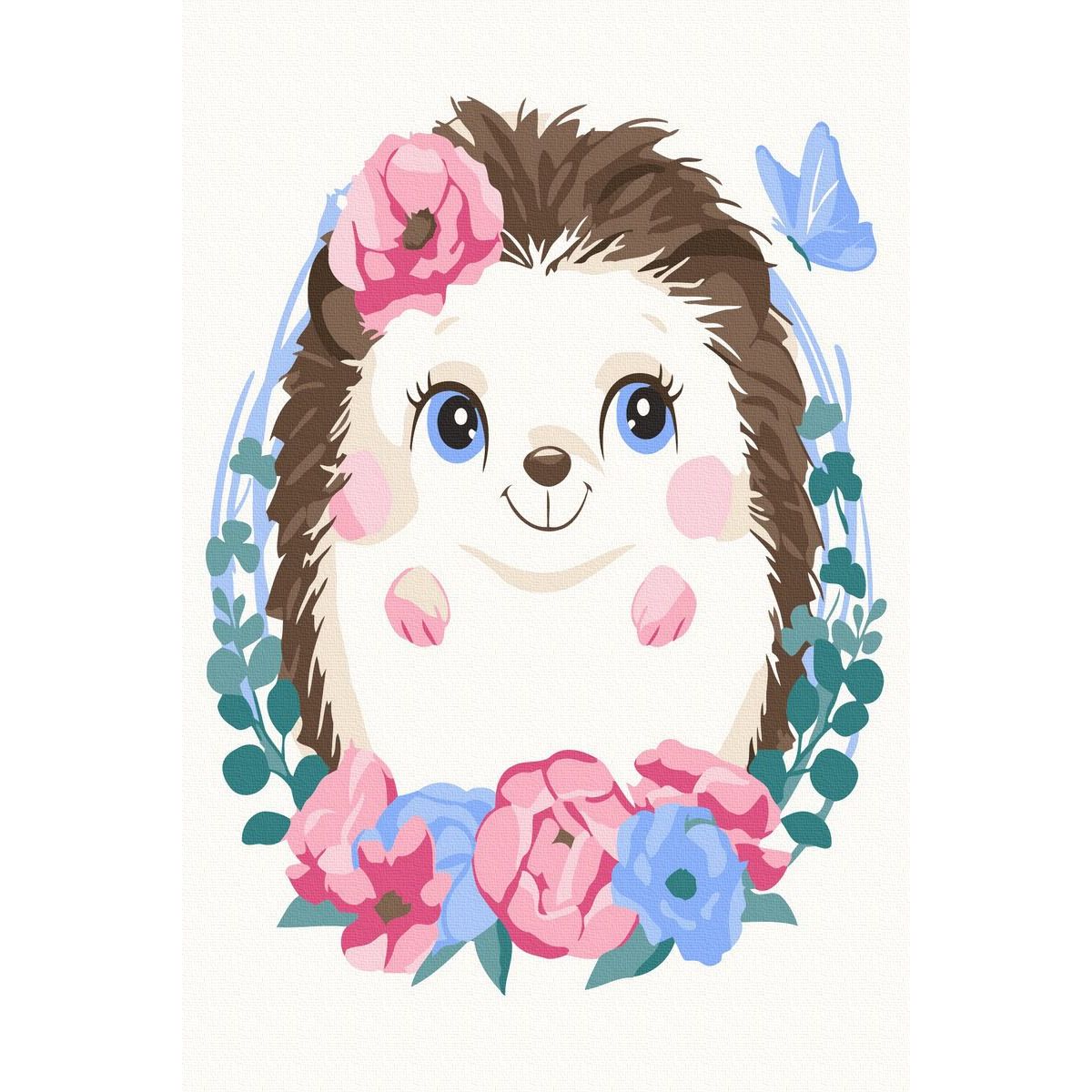 Set Acuarello, Pictura pe numere, Ariciul vesel, cu rama din lemn, pensule si culori acrilice