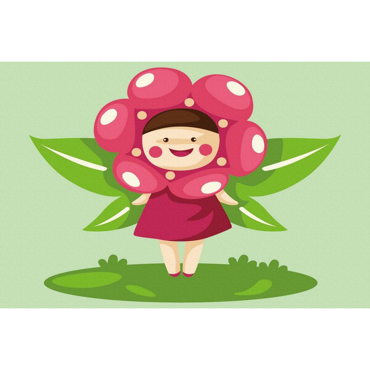 Set Acuarello, Pictura pe numere, Fetita Floare, cu rama din lemn, pensule si culori acrilice