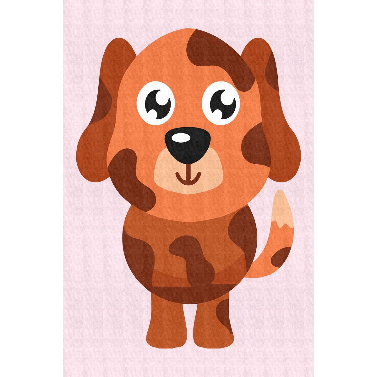 Set Acuarello, Pictura pe numere, Catelul cu pete, cu rama din lemn, pensule si culori acrilice