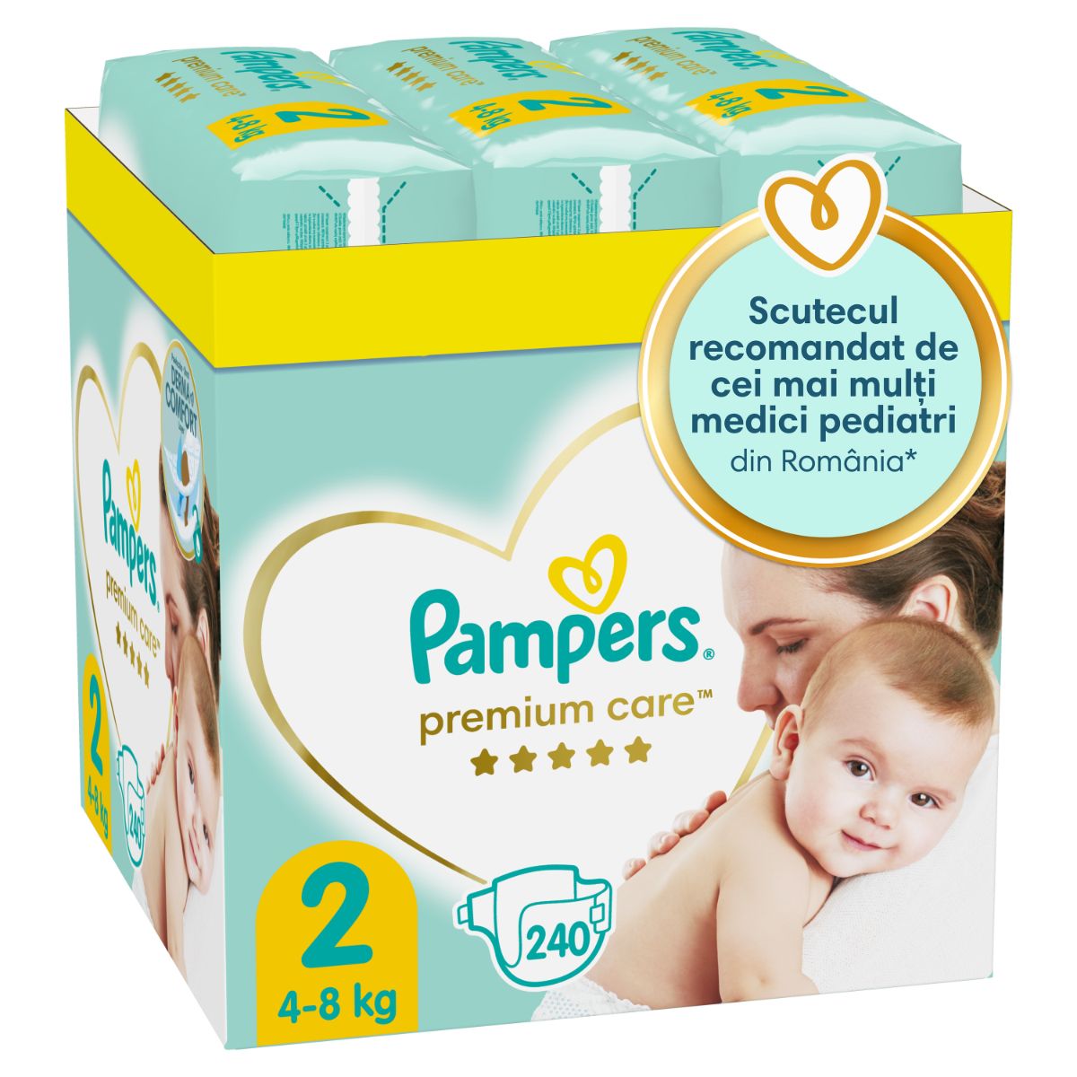 Scutece Pampers Premium Care, XXL, Marimea 2, 4-8 kg, 240 buc