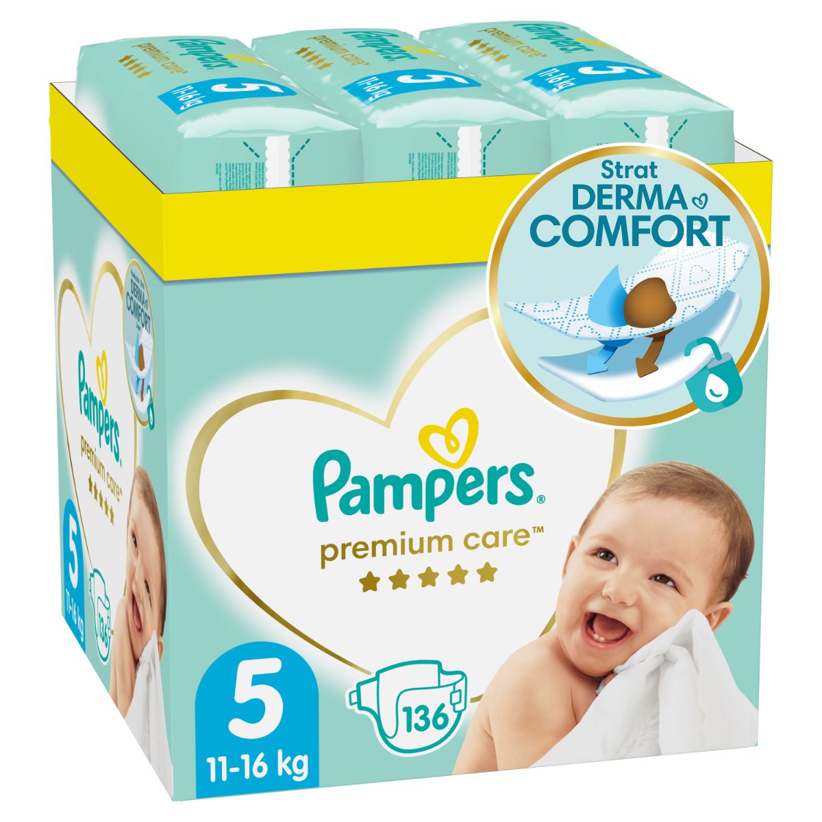 Scutece Pampers Premium Care XXL, Marimea 5, 11-16 kg, 136 buc