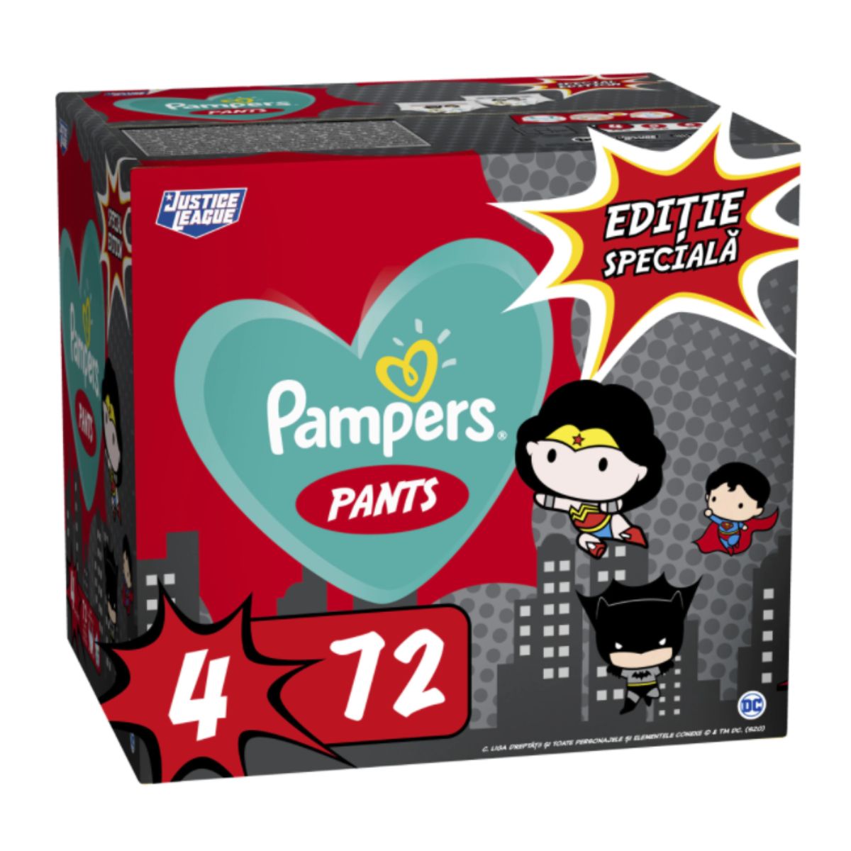 Scutece Pampers Chilotel 4, cu supereroii DC – Editie speciala, 72 buc