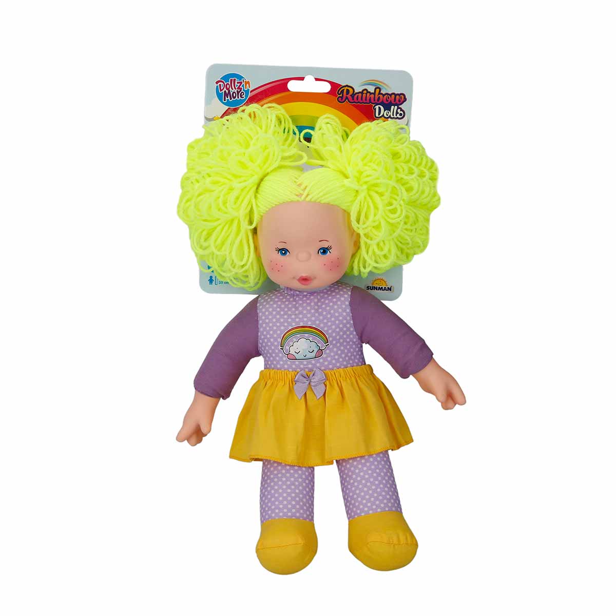 Papusa cu par galben, Dollz And More, Rainbow, 35 cm