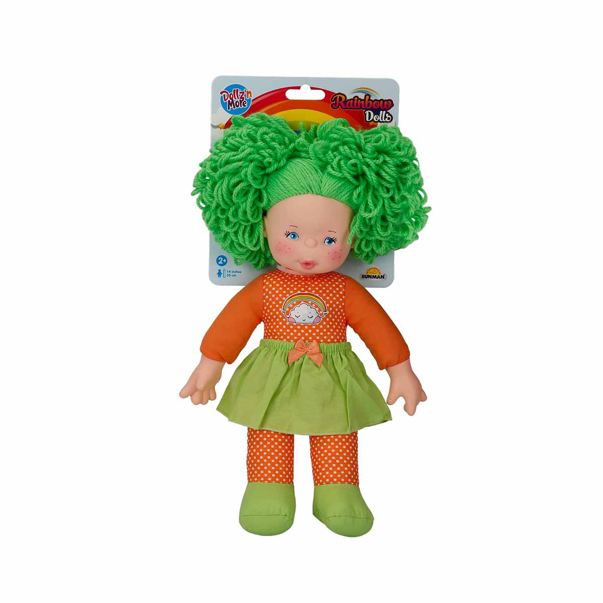Papusa cu par verde, Dollz And More, Rainbow, 35 cm