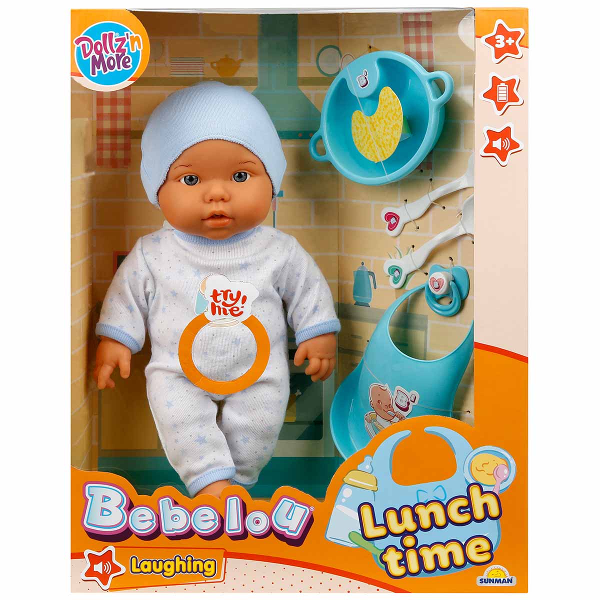 Papusa Bebelou la masa, Dollz And More, Albastru, 35 cm