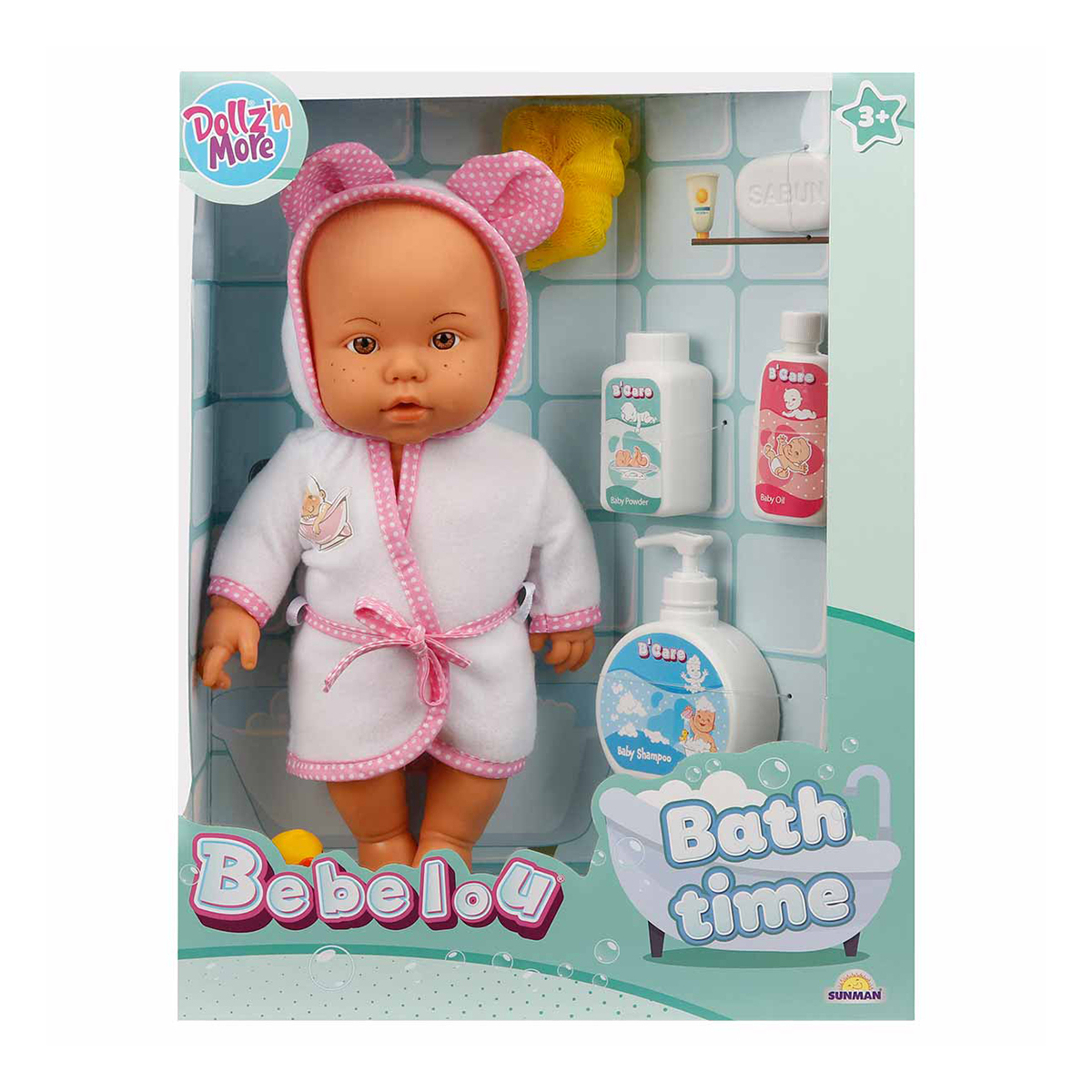 Papusa bebelus, Bebelou, Dollzn More, Timpul pentru baita, 35 cm, roz